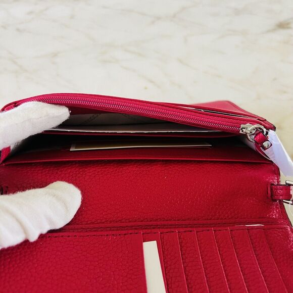 MICHAEL KORS Mott Dark Raspberry Red Leather Phone Crossbody Bag - Picture 8 of 10